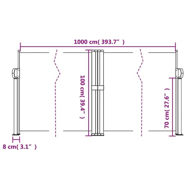 vidaXL Infällbar sidomarkis blå 100x1000 cm