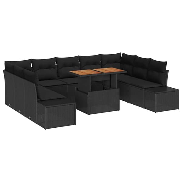 vidaXL Trädgårdsoffset med lagring 10 pcs Svart Poly rattan