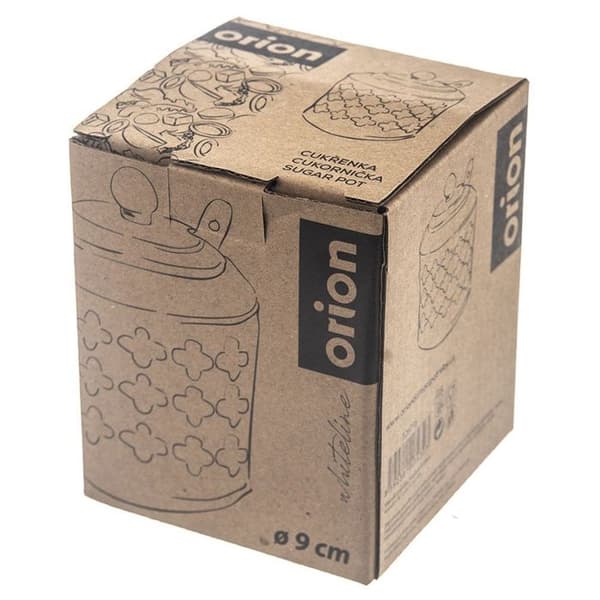 Sockerbehållare i porslin - ORION - 350 ml - Lock i bambu - Sked ingår - Vit - Diameter 9 cm