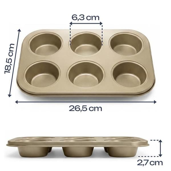 Muffinsform 6 hål guld - bakverk