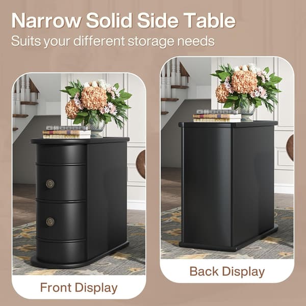 Tribesigns Puinen Sivupöytä, 60×27×60 cm, 2 Laatikkoa, Musta