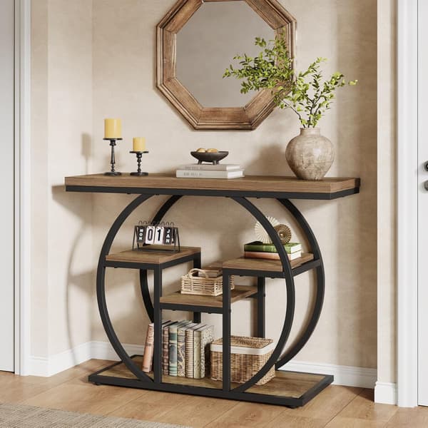 Tribesigns Konsolbord, 105×30×80 cm, med Rund Bas, Brun