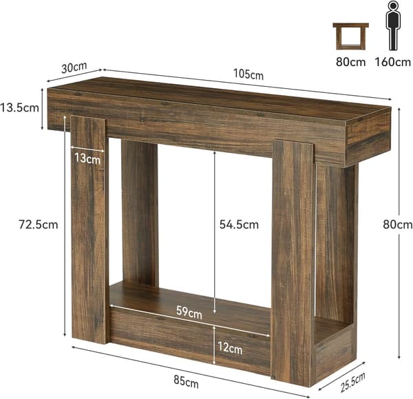 Tribesigns Konsolbord, 105×30×80 cm, Rustikt Brunt