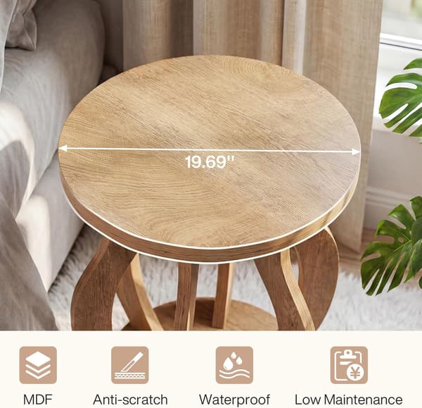 Tribesigns Sidobord med 2 Våningar, 50×50×60 cm, För Soffa, Vardagsrum, Sovrum, Brunt