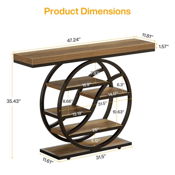 Tribesigns Konsolbord, 120×30×88 cm, 5 Hyllplan, Rund Bas, Brun