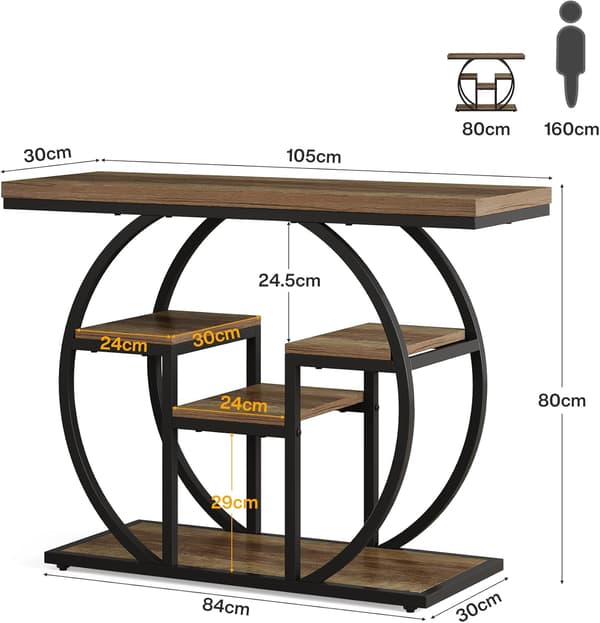 Tribesigns Konsolbord, 105×30×80 cm, med Rund Bas, Brun