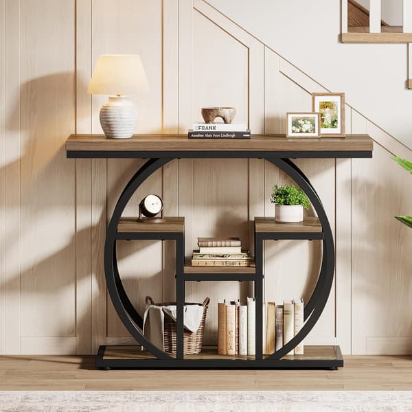 Tribesigns Konsolbord, 105×30×80 cm, med Rund Bas, Brun