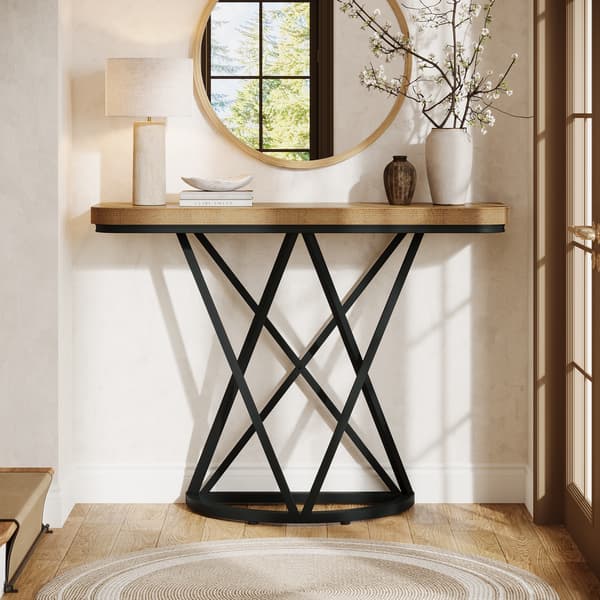 Tribesigns 105 cm Konsolbord med Geometrisk Metallram, Rustik Brun
