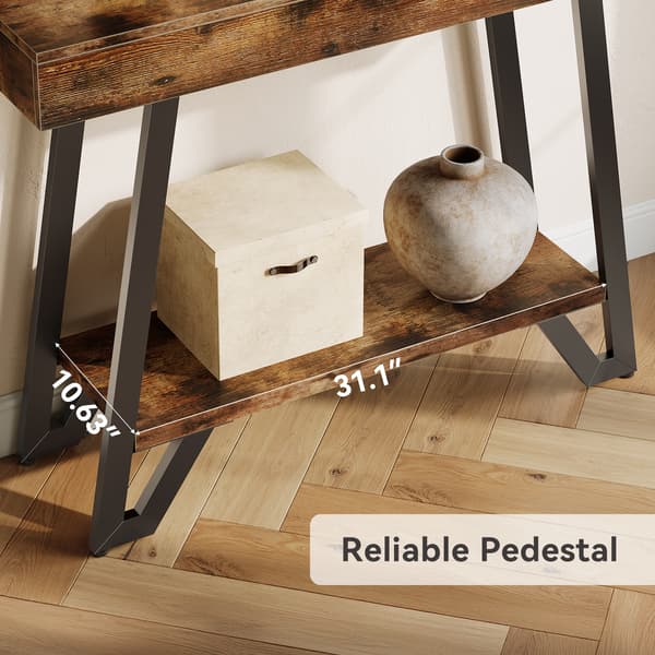 Tribesigns Konsolbord, 103×30×80 cm, 2 Hyllplan Med Förvaring, Rustikt Brunt