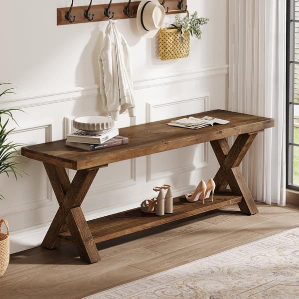 Tribesigns Entrébänk, 110×35×45 cm, X-Formade Ben, Rustikbrun