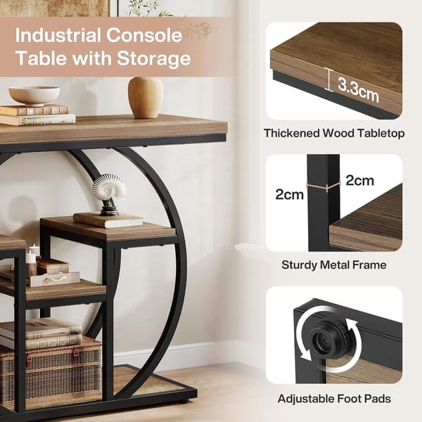 Tribesigns Konsolbord, 105×30×80 cm, med Rund Bas, Brun