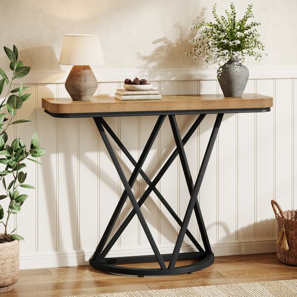 Tribesigns 105 cm Konsolbord med Geometrisk Metallram, Rustik Brun