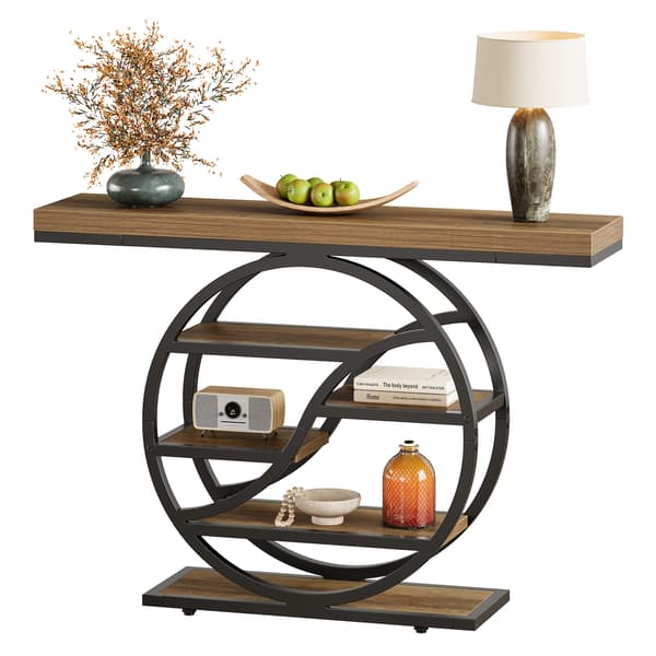 Tribesigns Konsolbord, 120×30×88 cm, 5 Hyllplan, Rund Bas, Brun