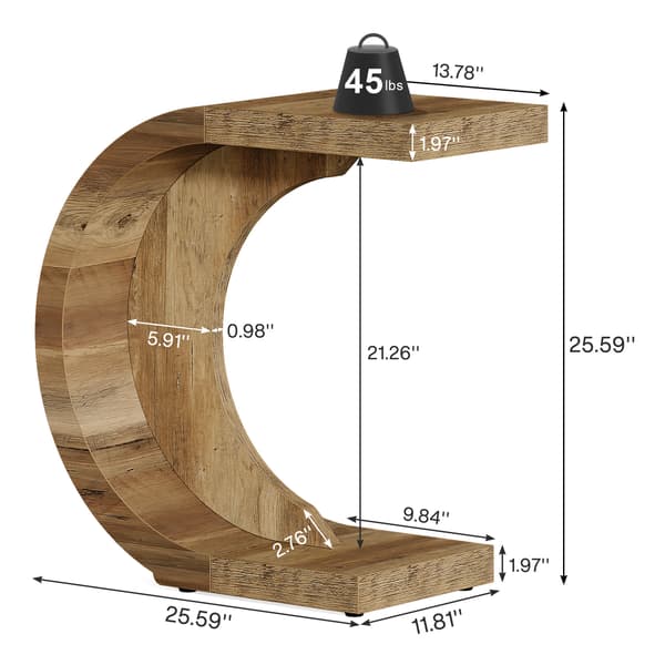 Tribesigns Sidobord, 70×30×65 cm, Massivt Trä, C-Form, Rustikt Brunt