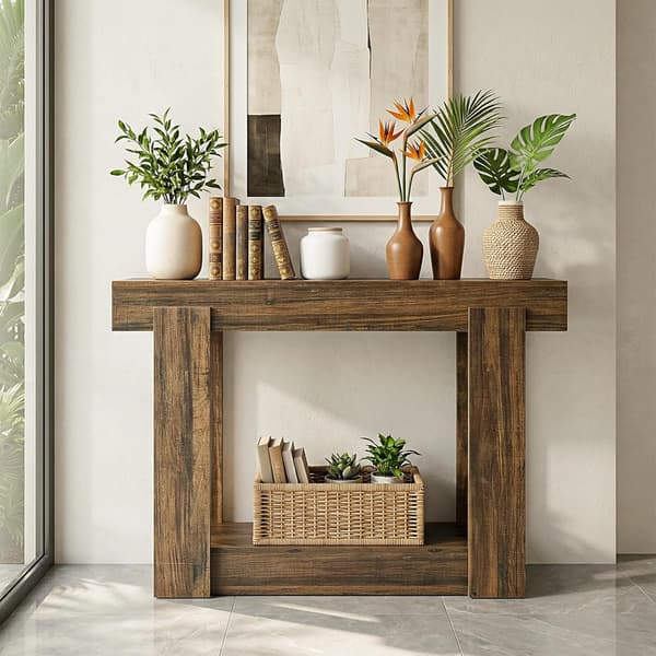 Tribesigns Konsolbord, 105×30×80 cm, Rustikt Brunt
