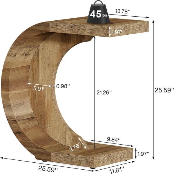 Tribesigns C-Format Sidobord, 70x30x65 cm, Rustikt Brunt