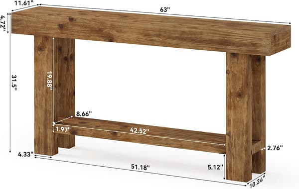 Tribesigns Konsolbord, 160×29,5×80 cm, Rustikt Brunt