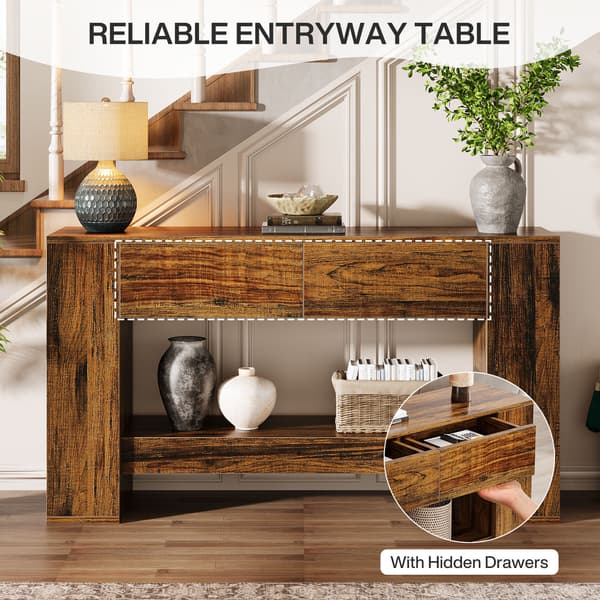 Tribesigns Konsolbord, 140×30×85 cm, 2 Hyllplan, 2 Lådor, Rustikt Brunt