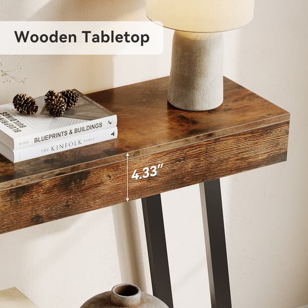 Tribesigns Konsolbord, 103×30×80 cm, 2 Hyllplan Med Förvaring, Rustikt Brunt