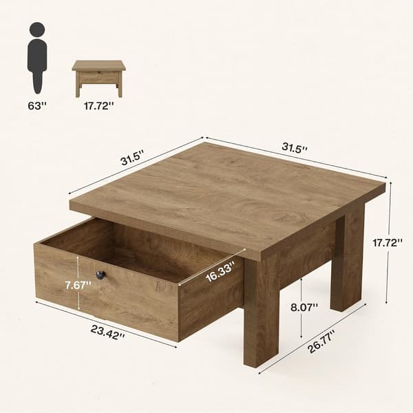 Tribesigns Soffbord, 80×80×45 cm, med Förvaring, Brunt