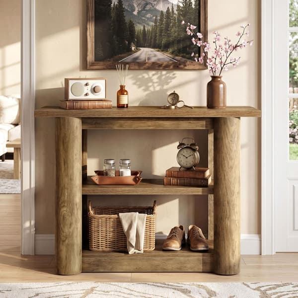 Tribesigns Konsolbord med 3 Våningar, 105×30×80 cm, Rustikt Brunt