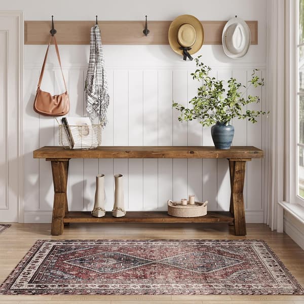 Tribesigns Entrébänk, 110×35×45 cm, X-Formade Ben, Rustikbrun