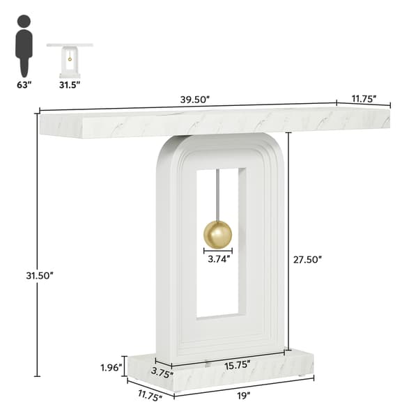 Tribesigns Konsolbord, 100×30×82 cm, Pendelfot, Marmorstil, Vit