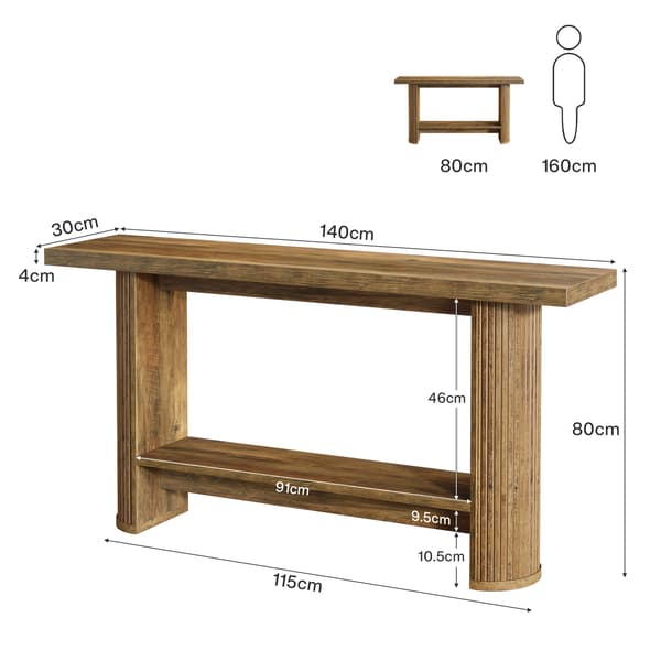 Tribesigns Konsolbord, 140x30x80 cm, 2 Hyllplan, Brunt