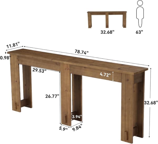 Tribesigns Konsolbord, 200×30×83 cm, 6 Ben, Brunt