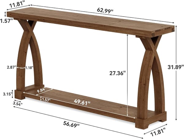 Tribesigns Konsolbord med 2 Våningar, 160×30×81 cm, Rustikt Brunt