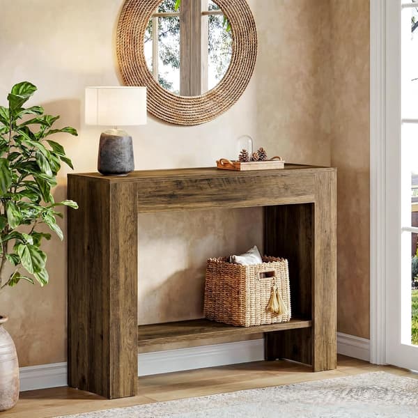 Tribesigns Konsolbord, 105×30×80 cm, 2 Hyllplan med Förvaring, Brun
