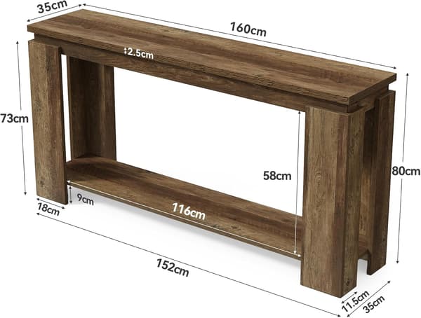 Tribesigns Smalt Konsolbord, 160×35×80 cm, Rustikt Brunt