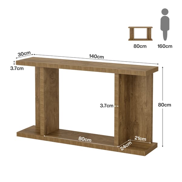 Tribesigns Konsolbord, 140×30×80 cm, med Hyllplan, Ljus Valnöt