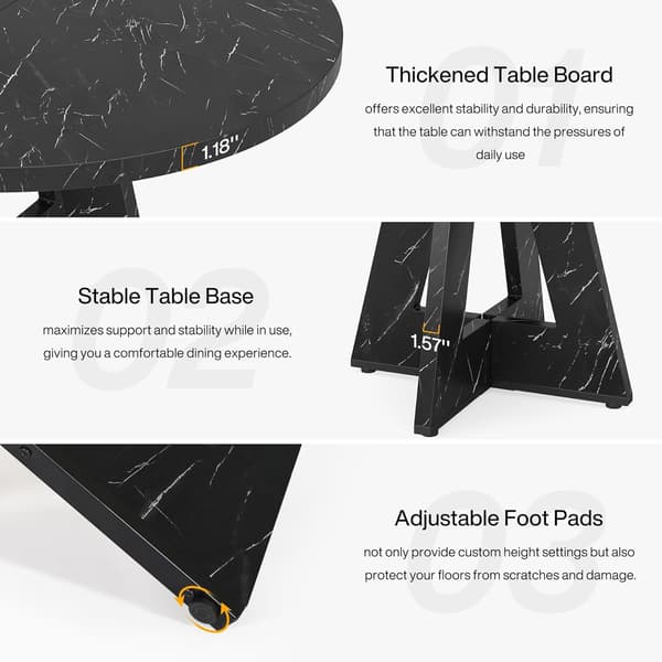Tribesigns Runt Matbord, 120×120×75 cm, Kryssfot, Svart