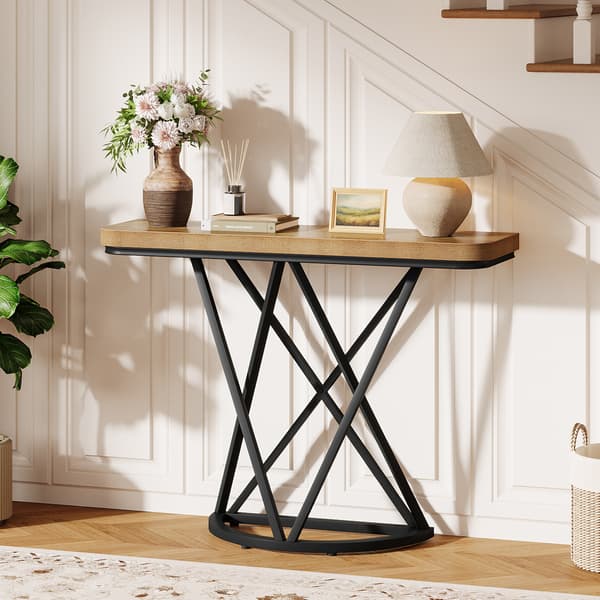 Tribesigns 105 cm Konsolbord med Geometrisk Metallram, Rustik Brun