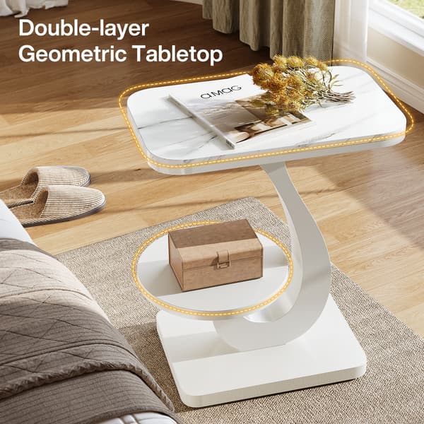 Tribesigns Modernt Sidobord, Litet Sidobord med 2 Hyllor, Vit