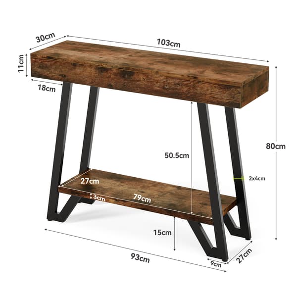 Tribesigns Konsolbord, 103×30×80 cm, 2 Hyllplan Med Förvaring, Rustikt Brunt