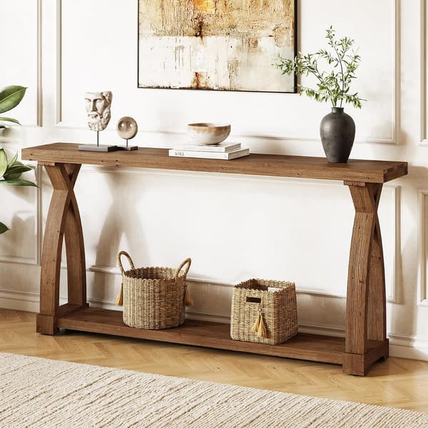 Tribesigns Konsolbord med 2 Våningar, 160×30×81 cm, Rustikt Brunt