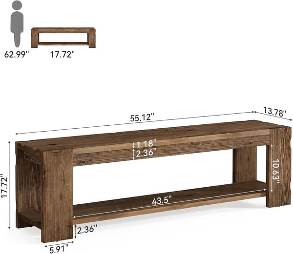 Tribesigns TV-Bänk, 140×35×45 cm, Rustikt Brunt