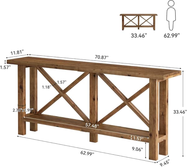 Tribesigns Konsolbord, 180×30×85 cm, Rustikt Brunt