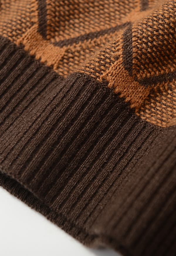 Men's Sweater Square Pattern Long Sleeve Round Neck Retro Knitted Sweater