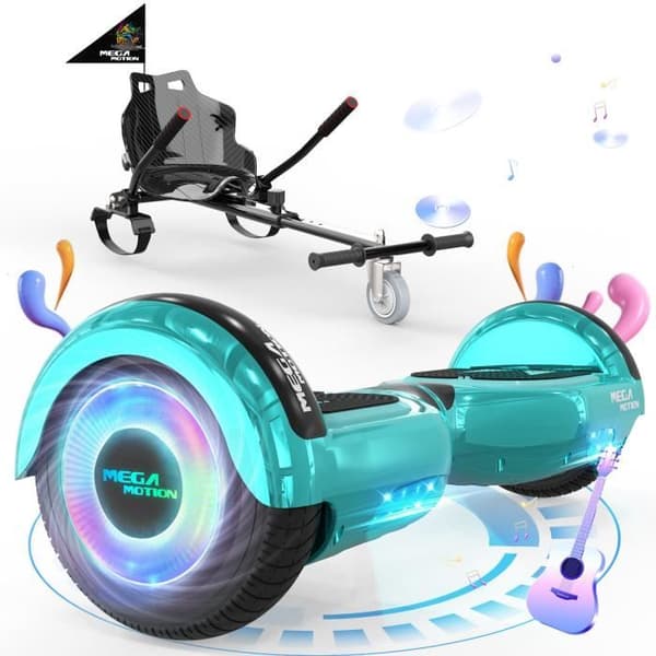 MEGA MOTION Green Hoverboard och Black Kart Pack, 2 hjul Hoverboard 6,5" LED-lampor med Bluetooth-högtalare