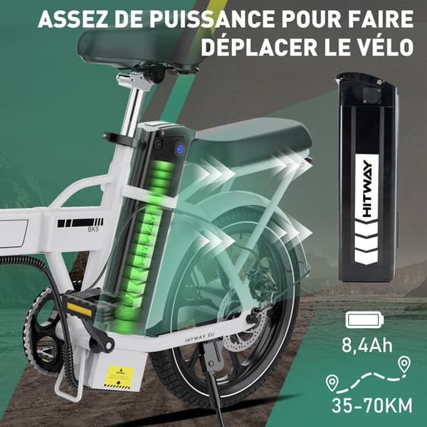 HITWAY 16" hopfällbar elcykel - 36V - 8,4Ah batteri - Pedalassistent - Gratis cykelpump
