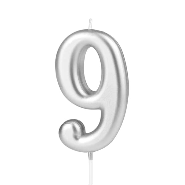 Tårtlys Siffrer 9 Sølv 10 cm