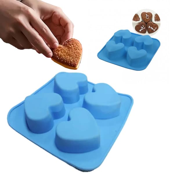 Silikonform for baking 4 hjerter muffins og cupcakes