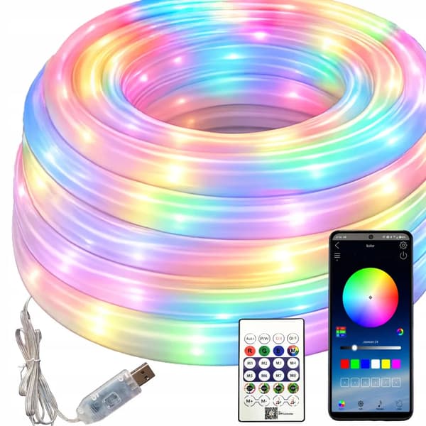 RGBIC 360° Neon LED Strip 5m med Bluetooth og App