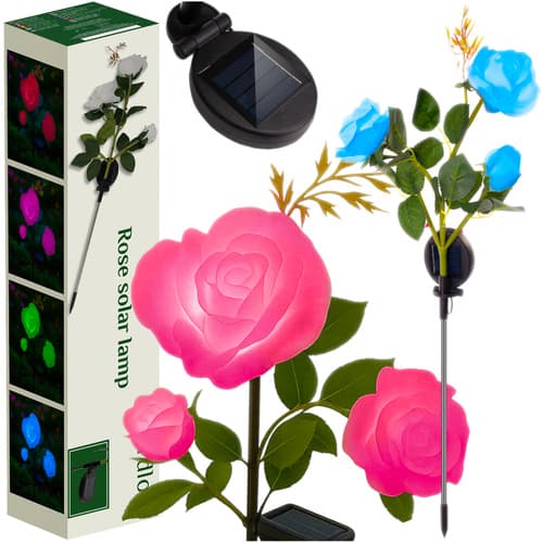 Solcellelampe Roser LED – 3 blomster – Hagebelysning med solcellepanel