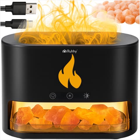 Aromadiffuser & Luftfuktare  med Saltstenar – 250 ml LED Fireplace Effekt med Timer