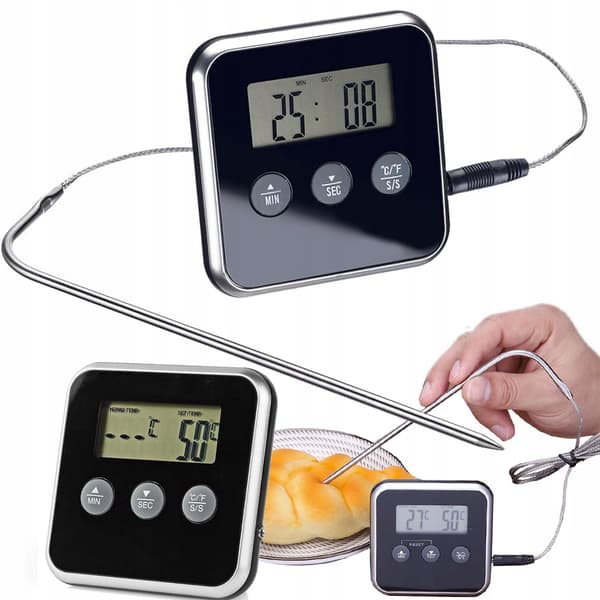 Digital kjøkkentermometer med stekprobe, timer og alarm