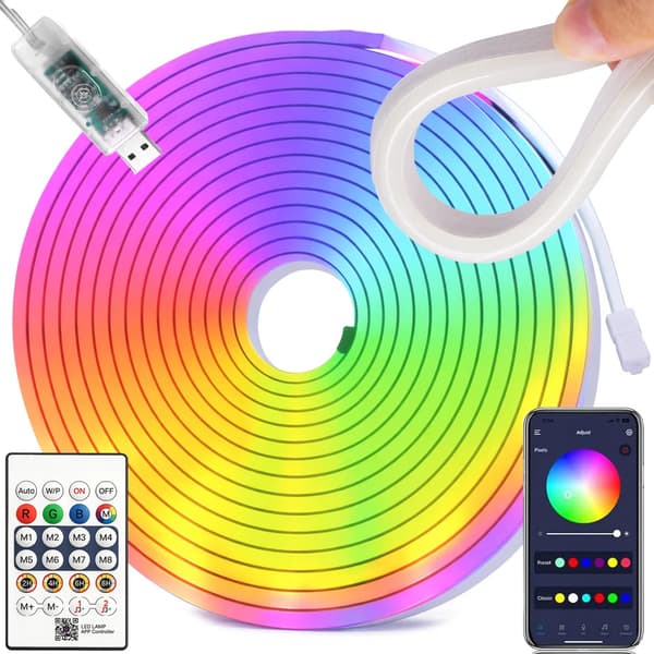 Neon LED Strip RGB 5m Bluetooth App Vanntett Fleksibel